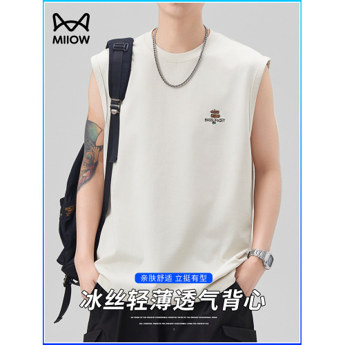 貓人美式潮牌坎肩背心男2025夏季寬松無袖打底衫運動健身短袖T恤