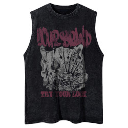 美式復古vintage撲克印花水洗做舊坎肩背心男夏季潮牌寬松無袖T恤