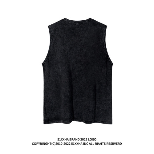 美式復古vintage撲克印花水洗做舊坎肩背心男夏季潮牌寬松無袖T恤