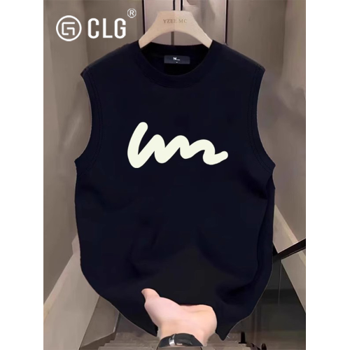 香港CLG潮牌夏季背心男女款外穿重磅無袖t恤純棉寬松圓領簡約坎肩