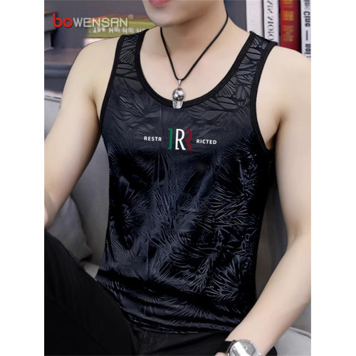 冰絲背心男士無袖t恤2025新款夏季速乾透氣健身運動坎肩上衣男款