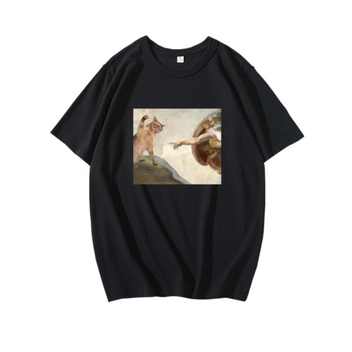 上帝之手T恤油畫短袖惡搞貓貓咪半袖衫神話背心體恤打底衫上衣服