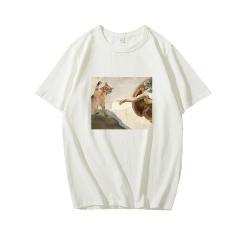 上帝之手T恤油畫短袖惡搞貓貓咪半袖衫神話背心體恤打底衫上衣服