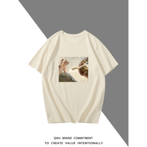 上帝之手T恤油畫短袖惡搞貓貓咪半袖衫神話背心體恤打底衫上衣服