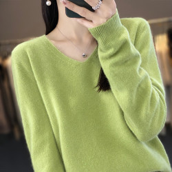 100%羊毛衫女v領毛衣女秋季新款低領打底衫套頭針織羊毛衫上衣女