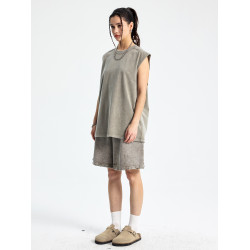 美式潮牌寬松寬肩重磅蠟染做舊運動健身圓領無袖T恤背心男坎肩夏