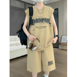 夏季新款無袖t恤男孩大童男裝初高中學生運動青少年休閒背心套裝