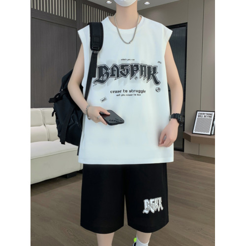 夏季新款無袖t恤男孩大童男裝初高中學生運動青少年休閒背心套裝