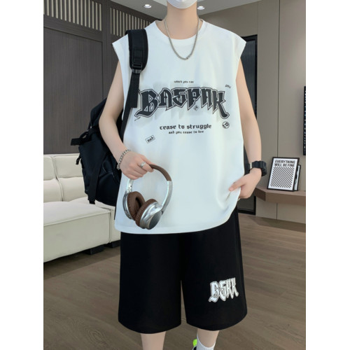 夏季新款無袖t恤男孩大童男裝初高中學生運動青少年休閒背心套裝