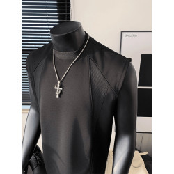 液氨太空棉運動背心男士無袖t恤2025新款夏季美式坎肩小領口男款