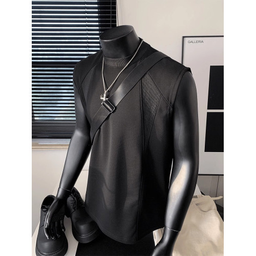 液氨太空棉運動背心男士無袖t恤2025新款夏季美式坎肩小領口男款