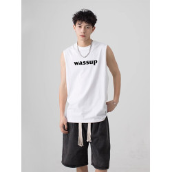 WASSUP無袖t恤男純棉背心夏季坎肩運動健身打底衫寬松大碼汗衫女