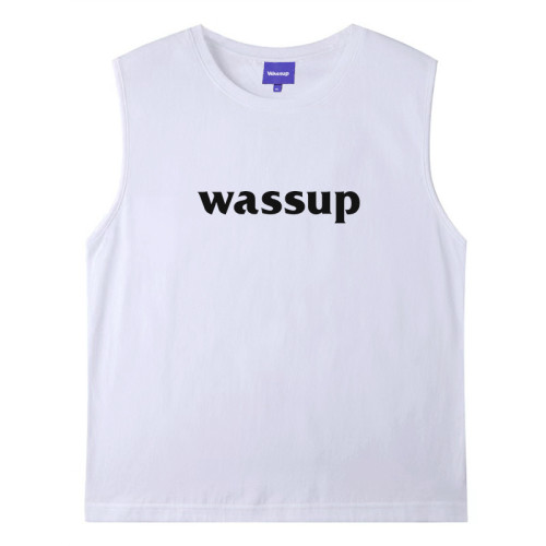WASSUP無袖t恤男純棉背心夏季坎肩運動健身打底衫寬松大碼汗衫女