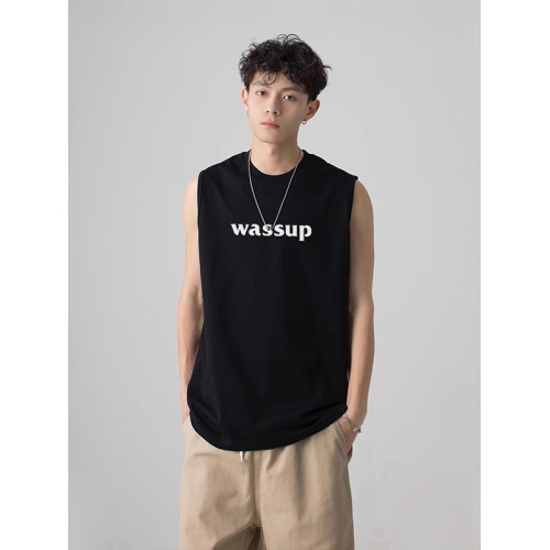 WASSUP無袖t恤男純棉背心夏季坎肩運動健身打底衫寬松大碼汗衫女