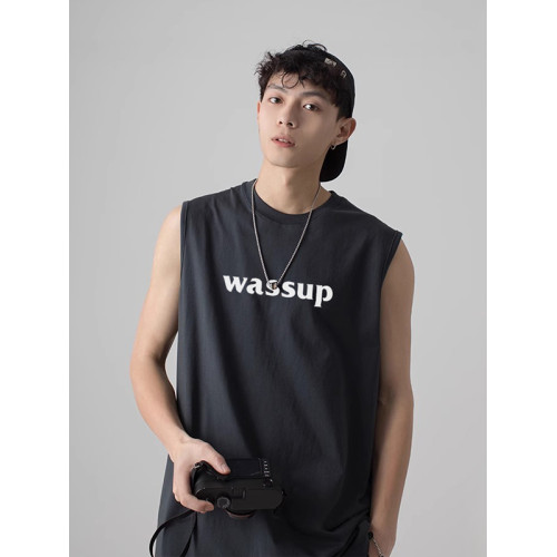 WASSUP無袖t恤男純棉背心夏季坎肩運動健身打底衫寬松大碼汗衫女