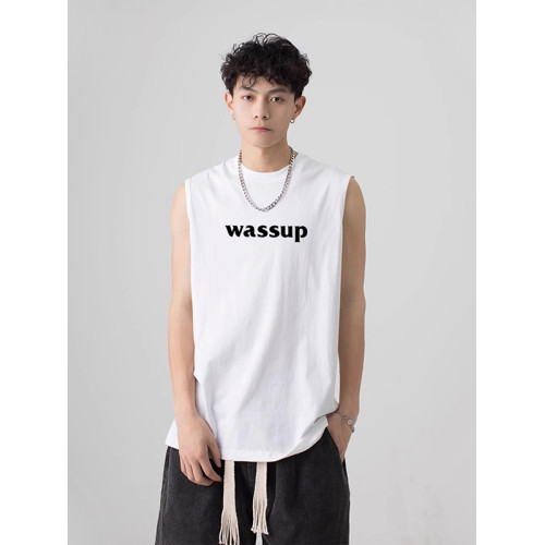 WASSUP無袖t恤男純棉背心夏季坎肩運動健身打底衫寬松大碼汗衫女