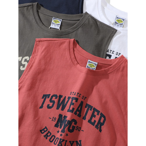 美式純棉背心男夏季薄款外穿休閒寬松印花無袖坎肩運動健身上衣潮