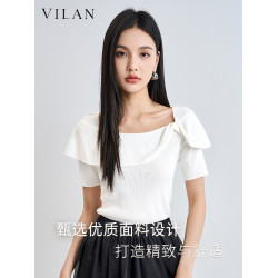 vilan/慧蘭針織衫女2025夏季新款通勤顯瘦方領短袖打底衫上衣