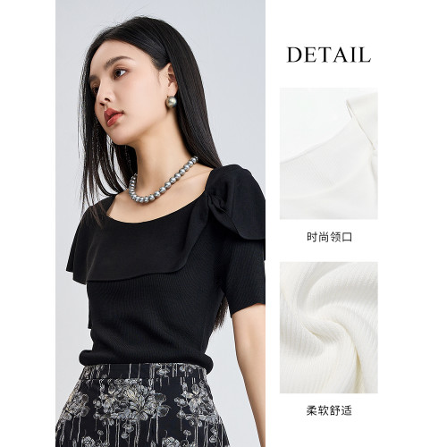 vilan/慧蘭針織衫女2025夏季新款通勤顯瘦方領短袖打底衫上衣