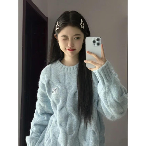 麻花毛衣女冬奶fufu寬松軟糯高中初中學生加絨加厚大童針織打底衫