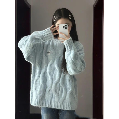 麻花毛衣女冬奶fufu寬松軟糯高中初中學生加絨加厚大童針織打底衫