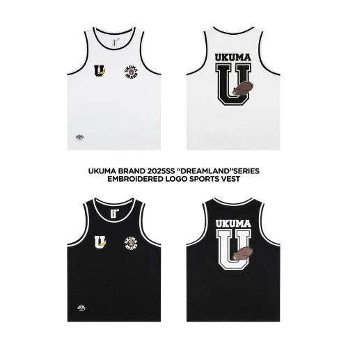 UKUMA香蕉熊夏季新款U熊印花黑白撞色涼感速乾運動休閒健身背心