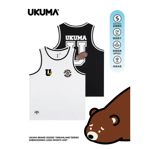 UKUMA香蕉熊夏季新款U熊印花黑白撞色涼感速乾運動休閒健身背心