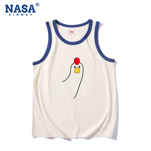 NASA潮牌叮咚雞搞笑趣味純棉無袖背心t恤男女夏季寬松坎肩上衣潮