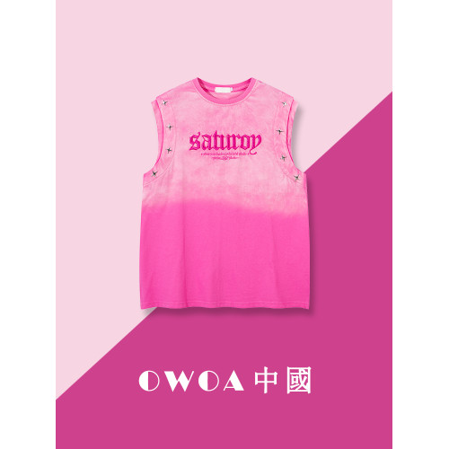 OWOA 美式復古小衆設計感柳釘漸變刺綉背心男女夏季寬松無袖上衣