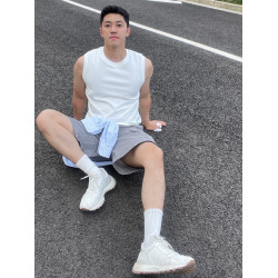 烏素mirror 基礎單穿純色簡約休閒運動純棉無袖坎肩t恤男夏季背心