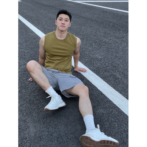 烏素mirror 基礎單穿純色簡約休閒運動純棉無袖坎肩t恤男夏季背心