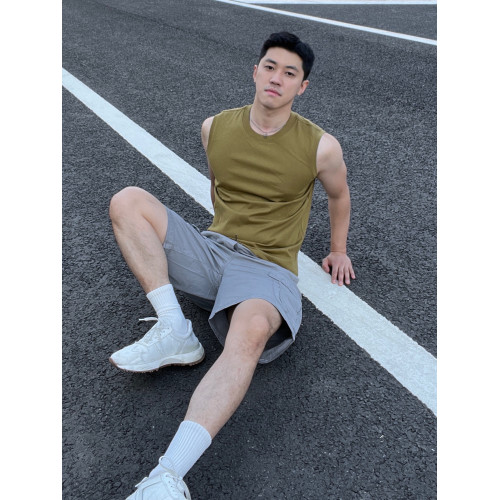 烏素mirror 基礎單穿純色簡約休閒運動純棉無袖坎肩t恤男夏季背心