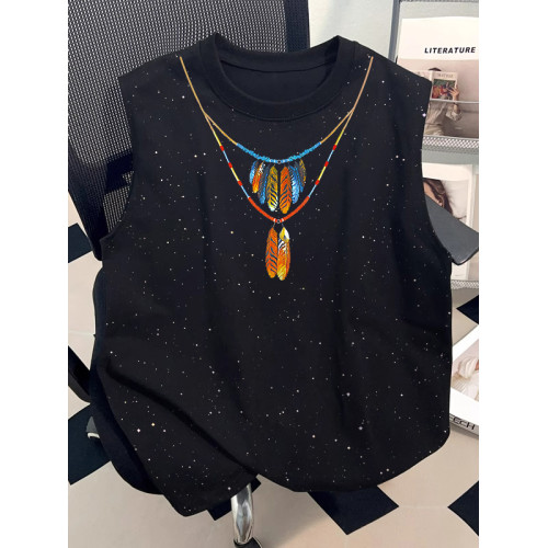 滿天星背心男女同款設計感小衆美式潮牌無袖坎肩夏季純棉圓領寬松