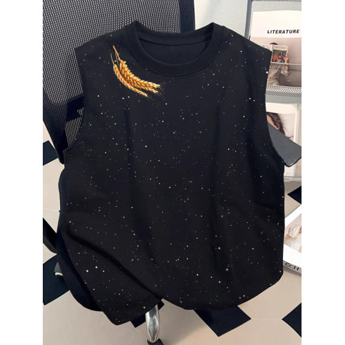 滿天星背心男女同款設計感小衆美式潮牌無袖坎肩夏季純棉圓領寬松