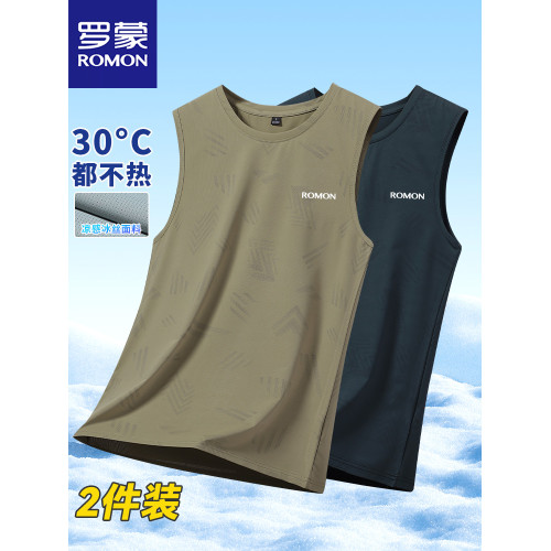 羅矇冰絲背心男士夏季新款運動休閒T恤戶外薄款圓領無袖訓練服男
