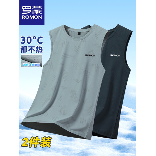 羅矇冰絲背心男士夏季新款運動休閒T恤戶外薄款圓領無袖訓練服男