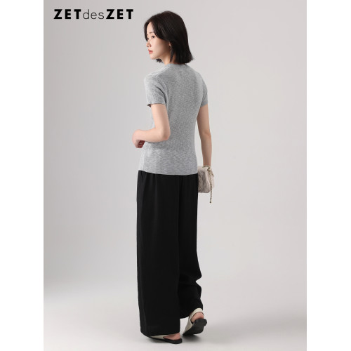 ZETdesZET/己也 2025春夏新款雙層領針織衫純色圓領打底衫女