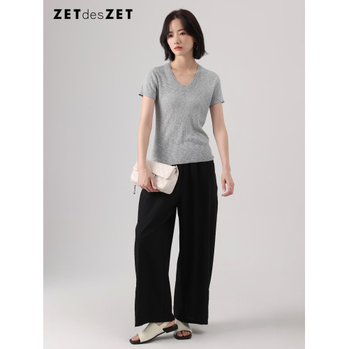 ZETdesZET/己也 2025春夏新款雙層領針織衫純色圓領打底衫女