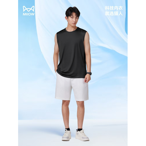 貓人冰絲莫代爾棉背心男士夏季新款寬松無袖T恤涼感薄款坎肩汗衫