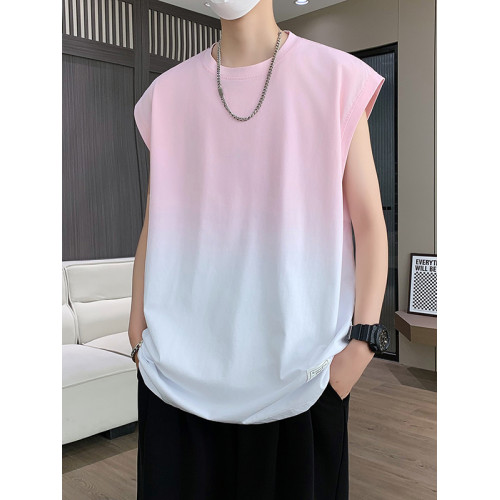 夏季新薄款無袖t恤男孩青少年初中學生漸變坎肩背心休閒運動上衣