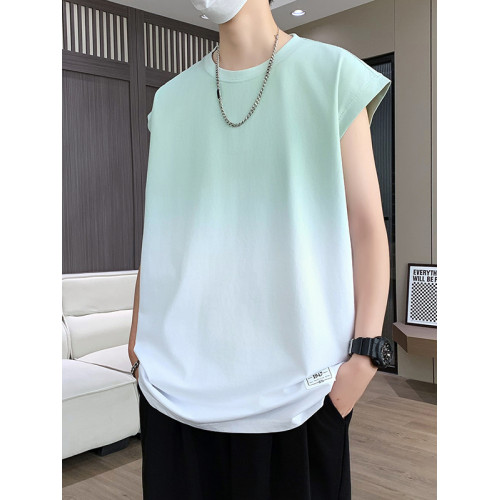 夏季新薄款無袖t恤男孩青少年初中學生漸變坎肩背心休閒運動上衣