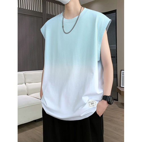 夏季新薄款無袖t恤男孩青少年初中學生漸變坎肩背心休閒運動上衣