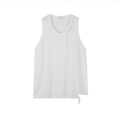 夏做舊破洞無袖背心男潮牌運動健身衣服純棉純色寬松訓練擼鐵坎肩