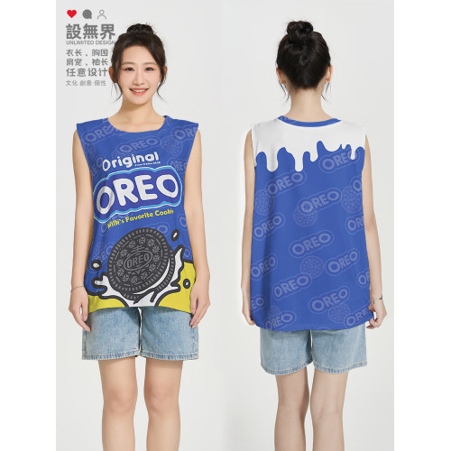 搞怪奧利奧夾心餅乾卡通塗鴉大碼速乾背心男裝女裝夏0017設 無界