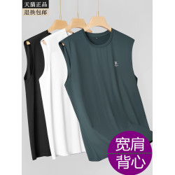 爸爸背心夏涼感莫代爾棉無袖寬肩t恤男加肥加大中年夏裝運動汗衫