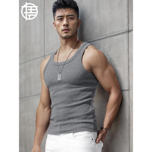 美式螺紋運動背心男士2025夏季新款彈力緊身健身跨欄純棉打底坎肩