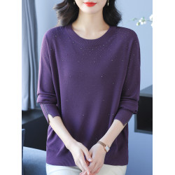 加肥加大碼冰絲針織衫長袖上衣女春秋媽媽裝寬松顯瘦桑蠶絲打底衫