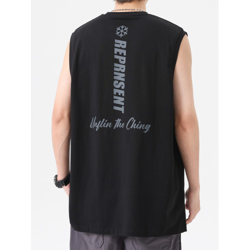 網紅無袖背心男夏季純棉健身訓練砍肩t恤男生青少年美式潮牌汗衫