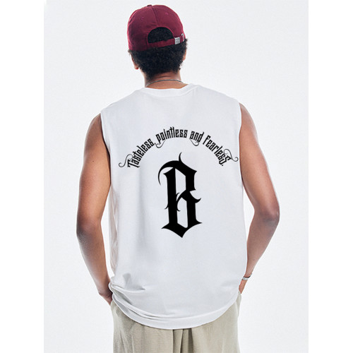 BONELESS BTW潮牌夏季重磅圓領無袖t恤背心男寬松舒適休閒上衣