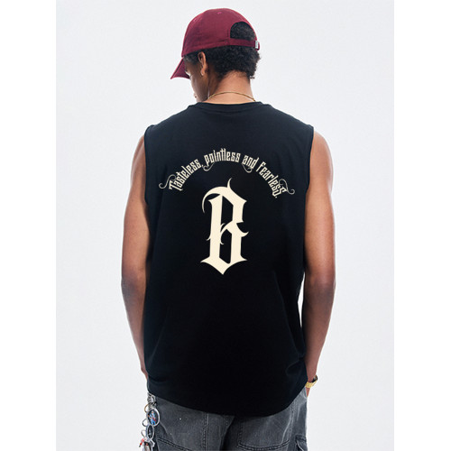 BONELESS BTW潮牌夏季重磅圓領無袖t恤背心男寬松舒適休閒上衣